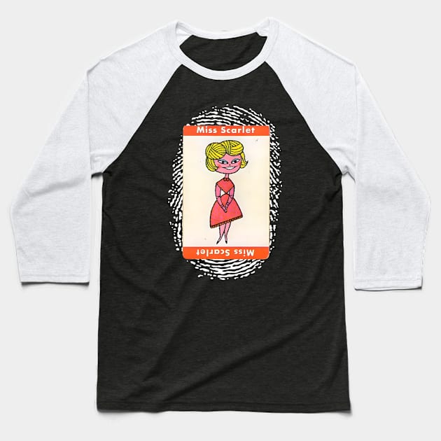 Miss Scarlet - The Game of Clue Baseball T-Shirt by Desert Owl Designs